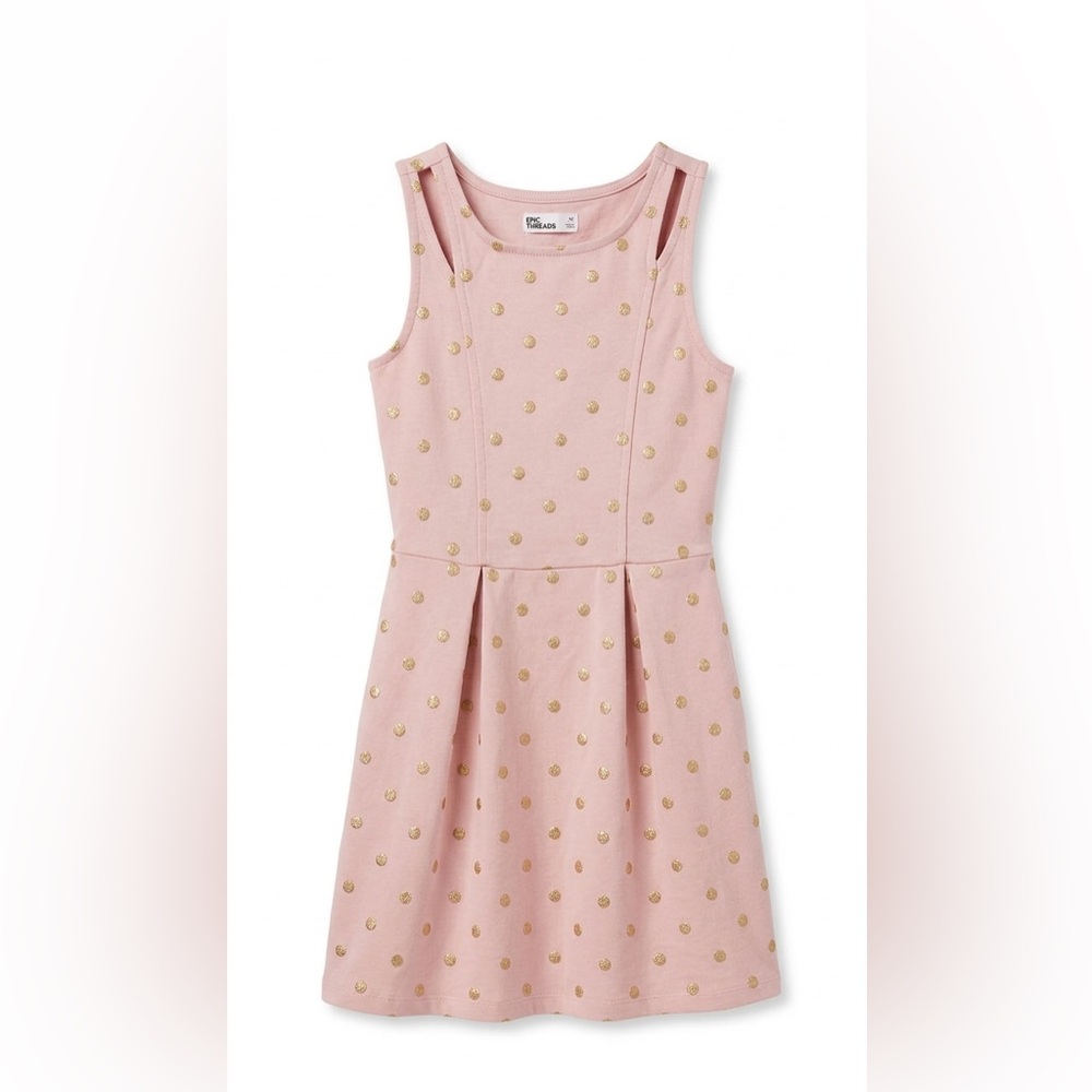 Epic Threads Girls Pink Sleeveless Fit & Flare Dress Gold Glitter Polka Dot M